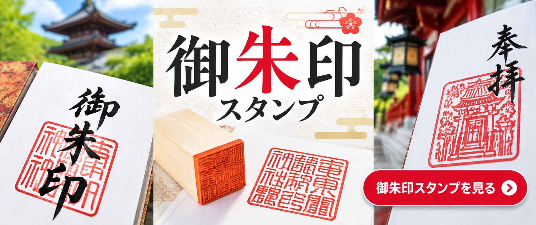 御朱印スタンプ｜神社仏閣・御城印用のゴム印。御朱印スタンプを見る。